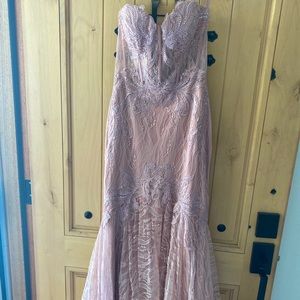 Soft pink lace prom dress